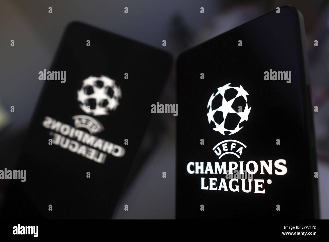 Mai 2024, Brasilien. In dieser Abbildung wird das UEFA Champions League-Logo auf einem Smartphone-Bildschirm angezeigt Stockfoto