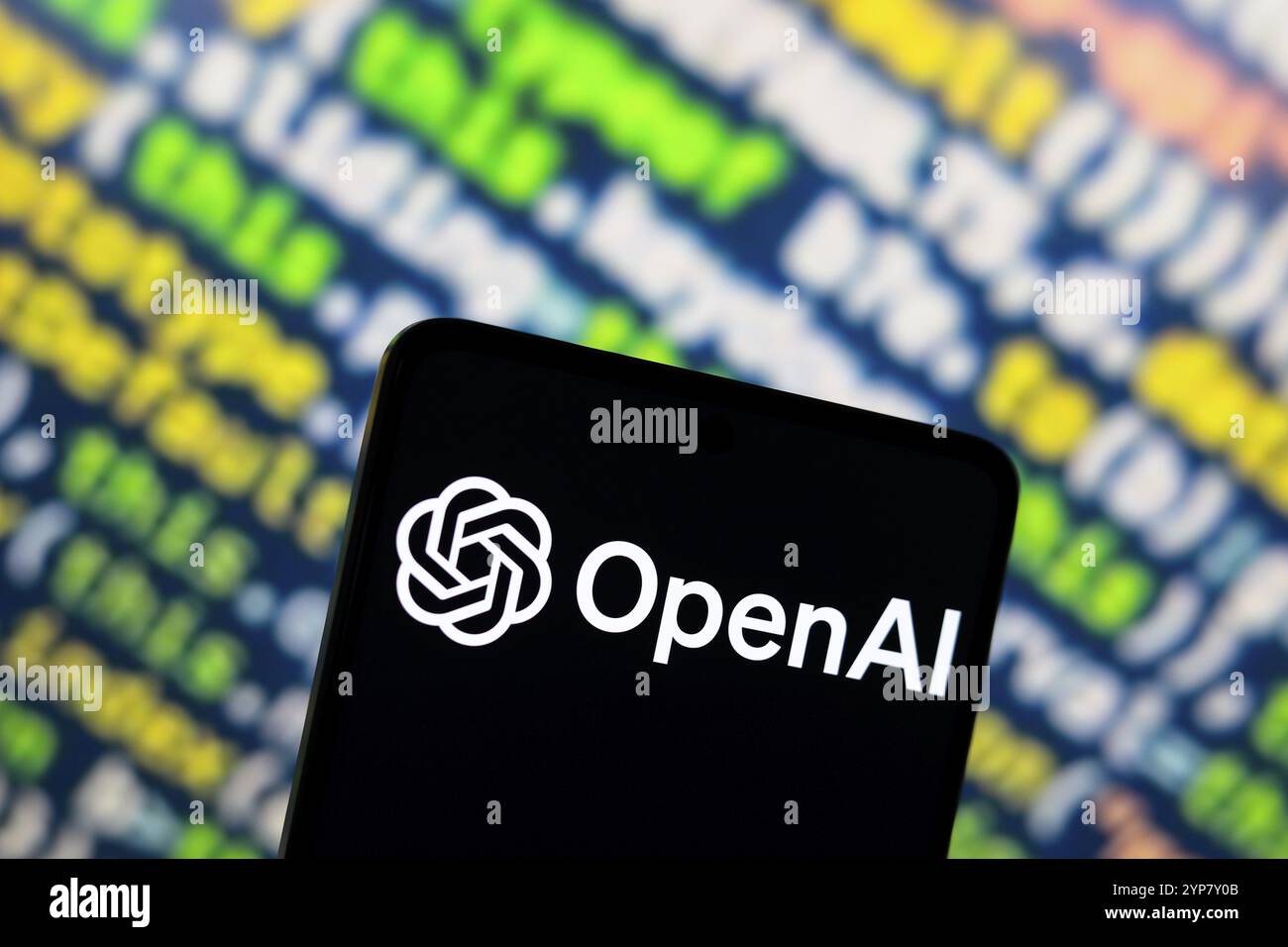 In dieser Abbildung wird das OpenAI-Logo auf einem Smartphone-Bildschirm angezeigt Stockfoto