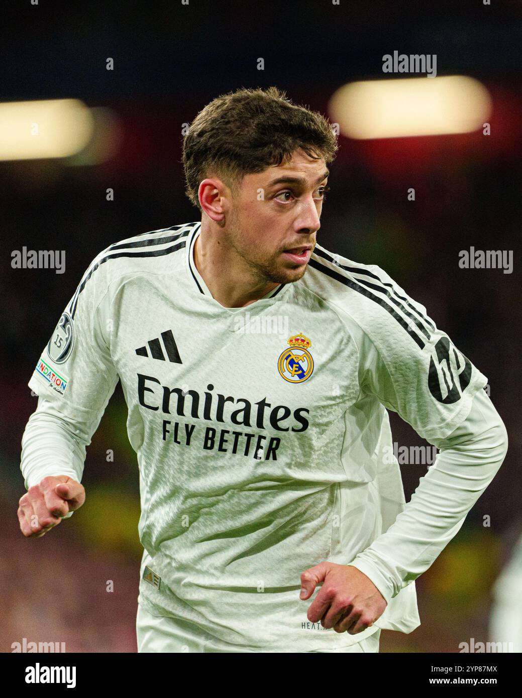 Federico Valverde von Real Madrid während der UEFA Champions League, 2024/25 League Phase MD5 Spiel zwischen Liverpool FC und Real Madrid C.F. in Anfield, Liverpool am Mittwoch, den 27. November 2024. (Foto: Steven Halliwell | MI News) Credit: MI News & Sport /Alamy Live News Stockfoto