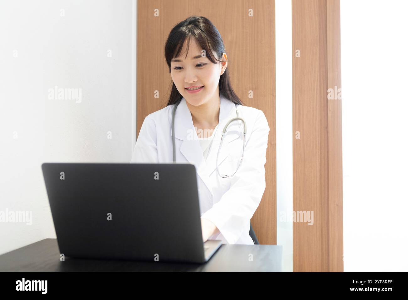 Eine Ärztin, die am Computer schreibt Stockfoto