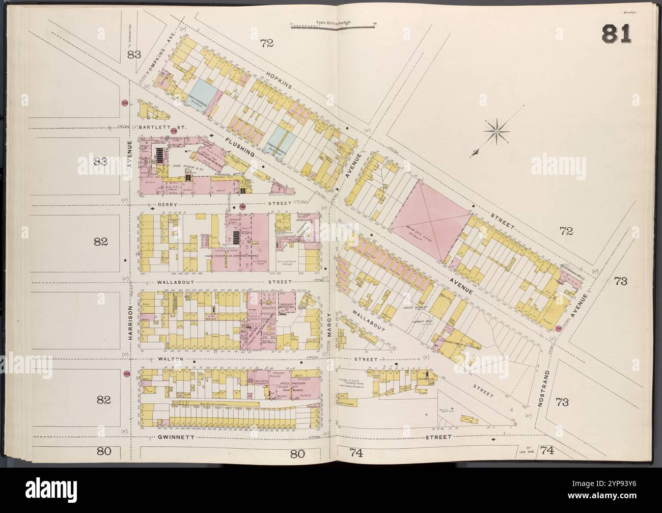 Brooklyn V. 3, Double Page Plate No. 81 [Karte begrenzt durch Hopkins St., Nostrand Ave., Gwinnett St., Harrison Ave.] 1884 - 1936 Stockfoto