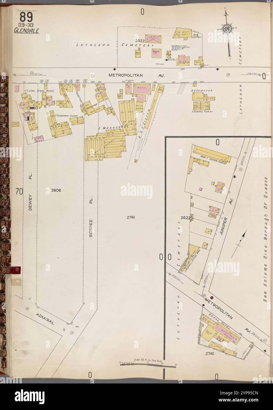 Queens V. 3, Plate No. 89 [Karte begrenzt durch Metropolitan Ave., Juniper Ave., Sigsbee PL., Admiral, Dewey PL.] 1884 - 1936 Stockfoto