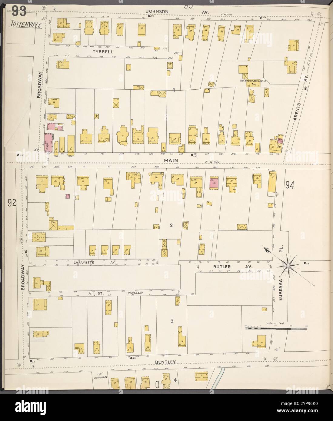 Richmond, Plate No. 93 [Karte begrenzt durch Johnson Ave., Arents Ave., Eureaka PL., Bentley, Broadway] 1884 - 1936 Stockfoto