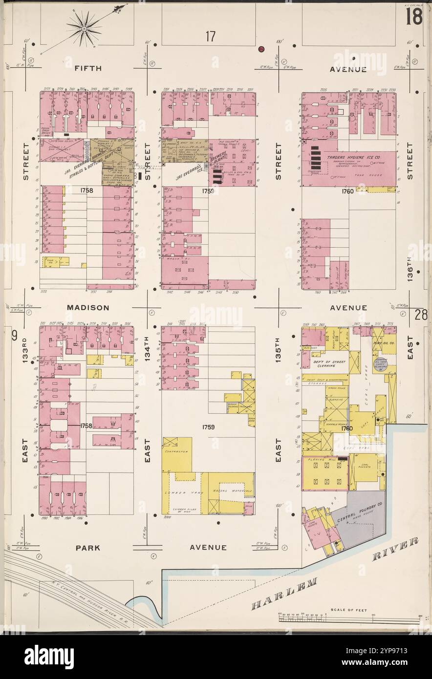 Manhattan, V. 11, Plate No. 18 [Karte begrenzt durch 5th Ave., E. 136th St., Park Ave., E. 133rd St.] 1884 - 1936 Stockfoto