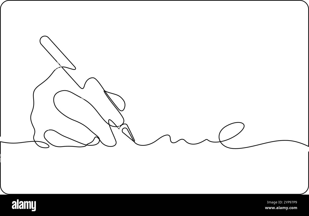 Handschrift mit digitalem Stift mit Tablet Minimalismus eine Zeilenzeichnung kontinuierliche Illustration Stock Vektor