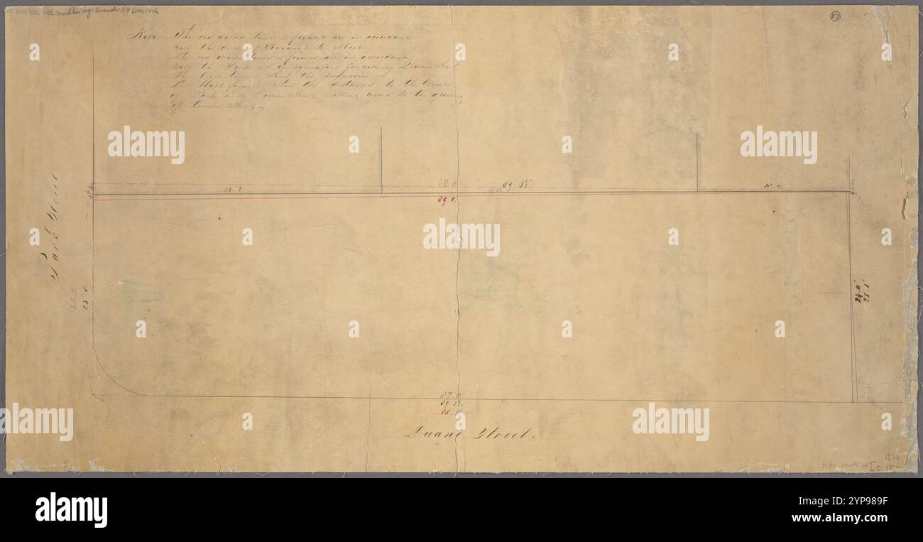 Manuskriptkarte der Ecke Duane Street und Park Street in Manhattan, New York Stockfoto