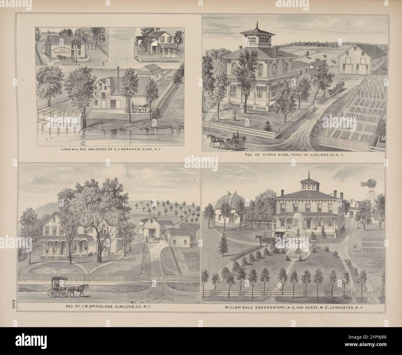 Cider Mill Re. Von und Lager von E. J. Markham, Elma, N.Y.; Re. Von Cypus Hurd, Town of Elma, Erie Co., N.Y.; Re. Von J. B. Briggs, Esq., Elma, Erie Co., N.Y.; Willow Dale Observatory, W. S. Van Duzee, M. D., Langaster, N.Y. 1880 von F.W. Beers & Co. Stockfoto