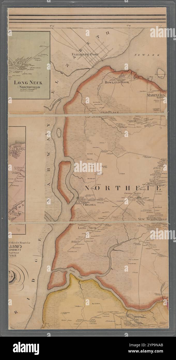 Karte von Staten Island, Richmond County, New York City, von Umfragen unter der Leitung von H. F. Walling Stockfoto