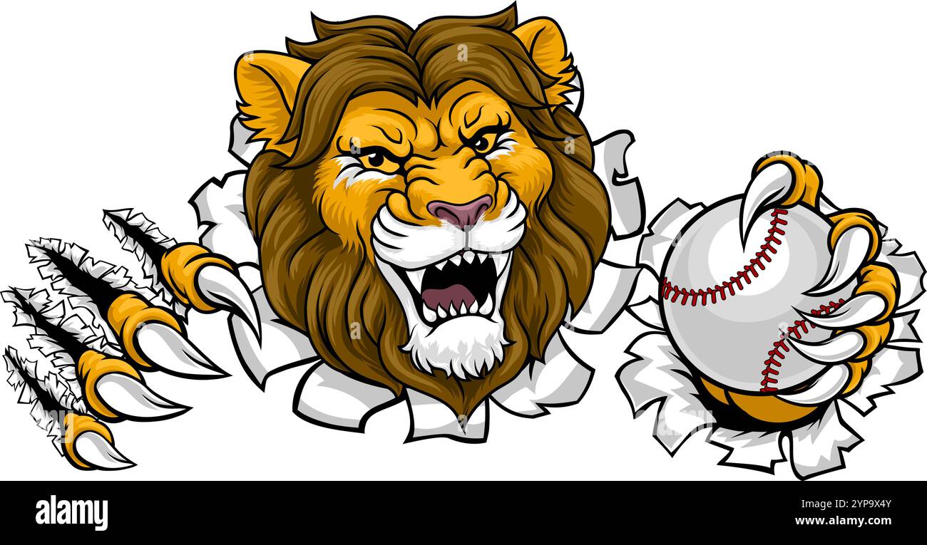Löwen-Baseball-Ball Tiersport-Team-Maskottchen Stock Vektor