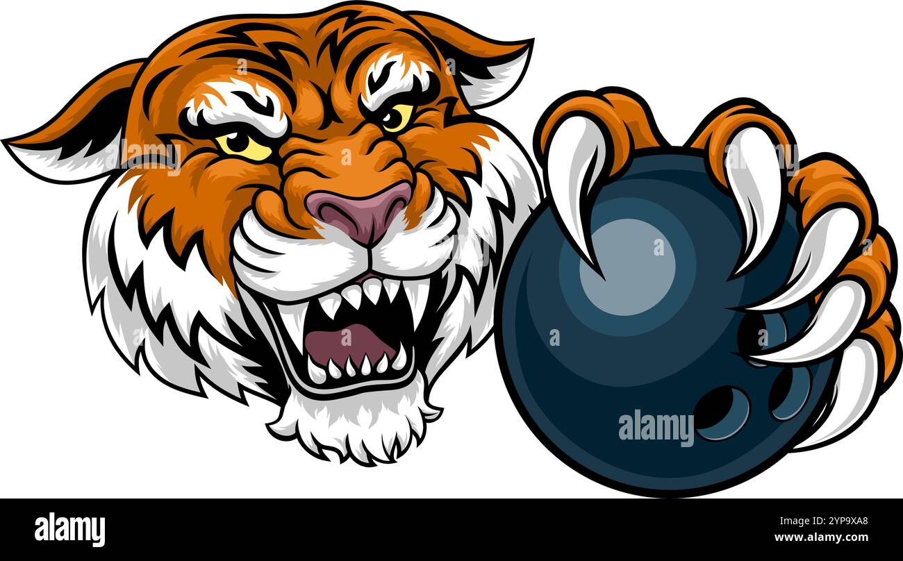 Tiger Bowling Ball Tiersport Team Maskottchen Stock Vektor