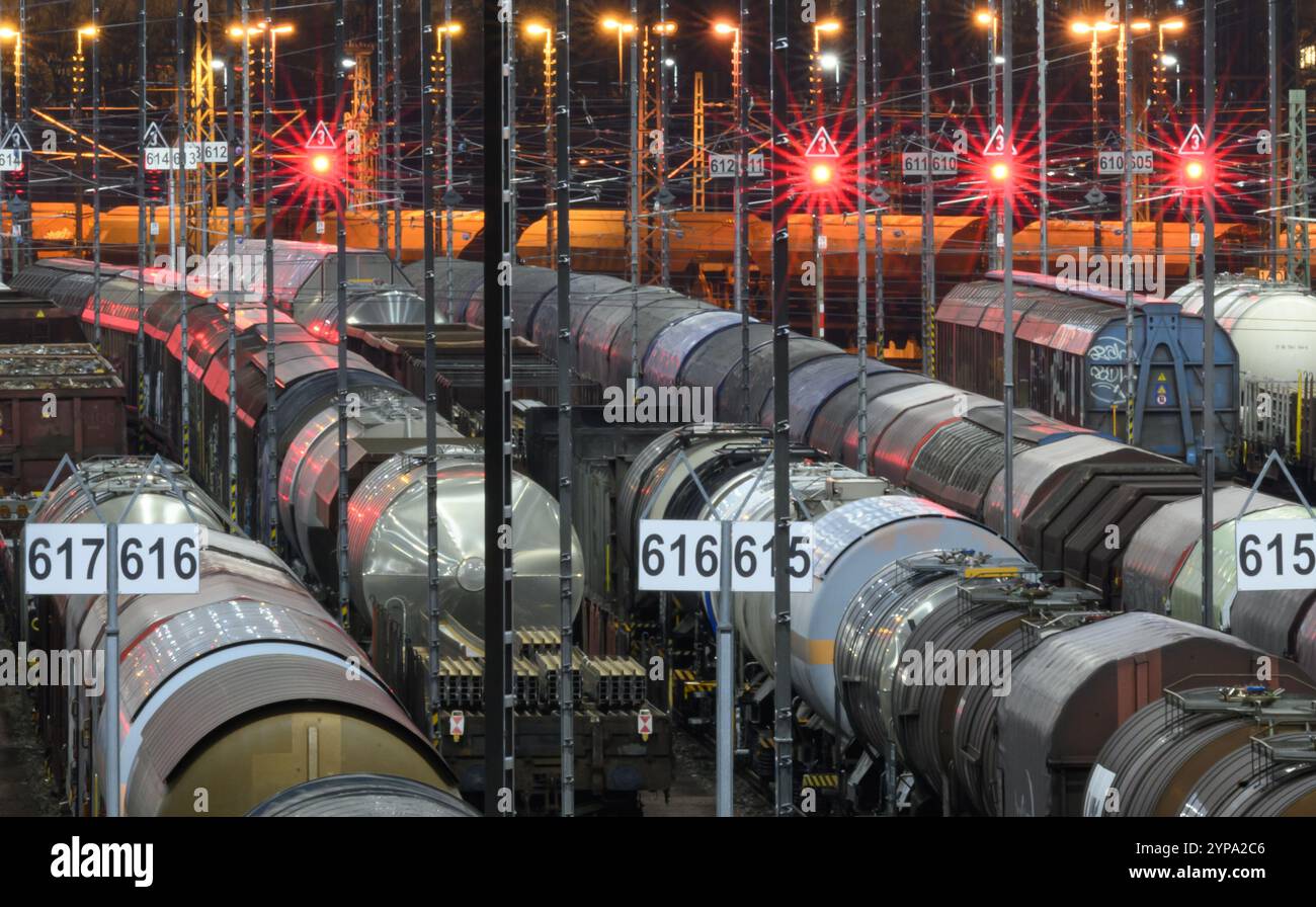 SYMBOL - 26. November 2024, Sachsen-Anhalt, Halle (Saale): Güterwagen stehen auf dem Zugformationsbahnhof im Rangierbahnhof Halle/Saale. Die Anlage ist eine der modernsten ihrer Art in Europa. Der Bahnknotenpunkt Halle/Saale ist ein wichtiger Knotenpunkt für den Güter- und Personenverkehr in Mitteldeutschland. Foto: Hendrik Schmidt/dpa Stockfoto