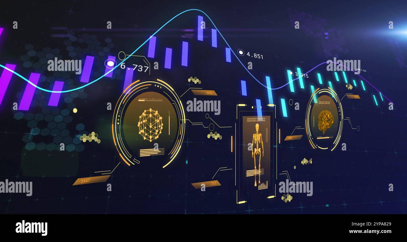 Bild der Verarbeitung wissenschaftlicher Daten über Diagrammen Stockfoto