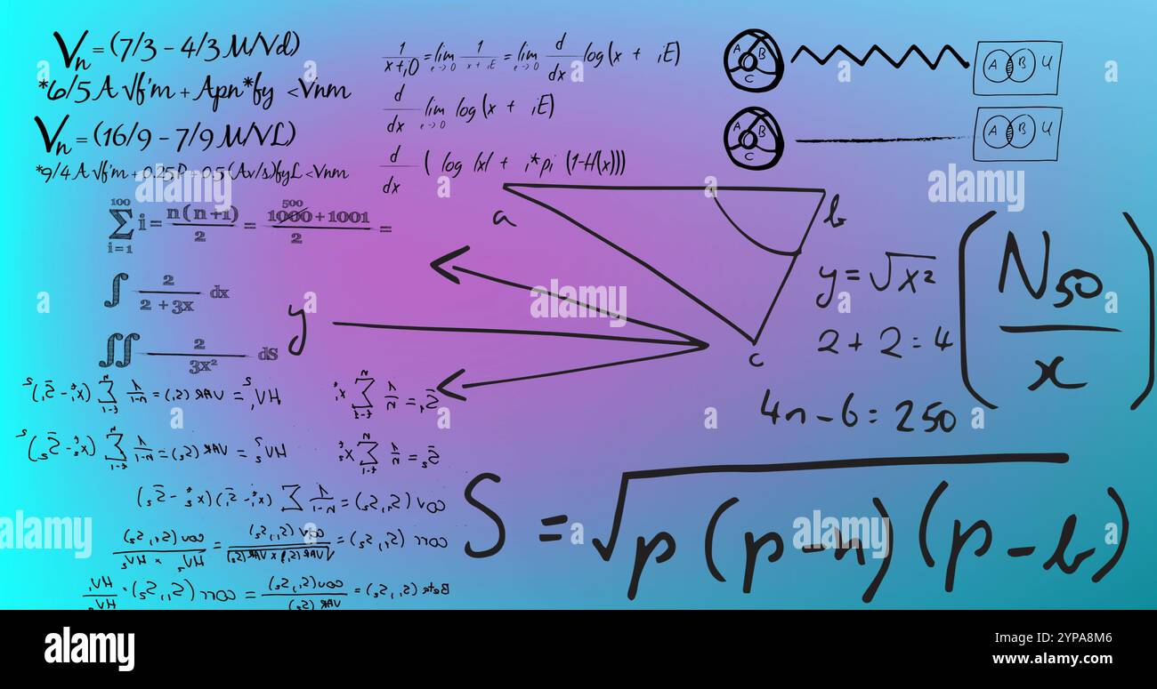 Bild mathematischer Formeln auf blauem Hintergrund Stockfoto