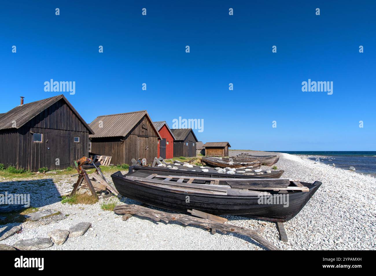 Altes Fischerdorf Helgumannen an der Ostseeküste, Gotland, Färöer Stockfoto