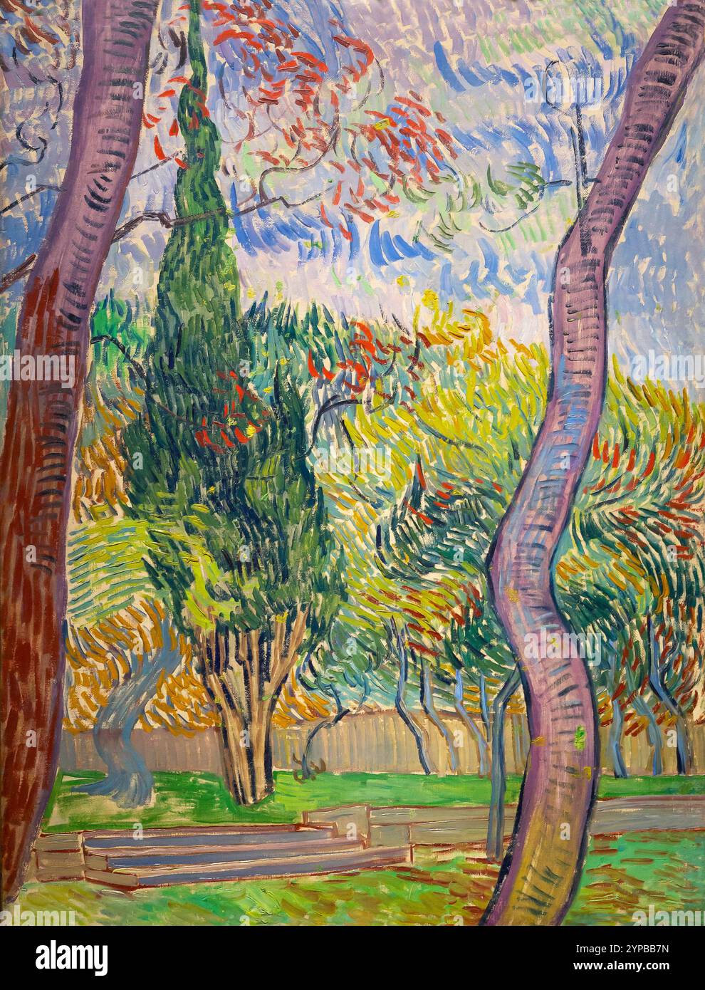 Bäume im Garten des Asylums, Vincent van Gogh, 1889, Stockfoto