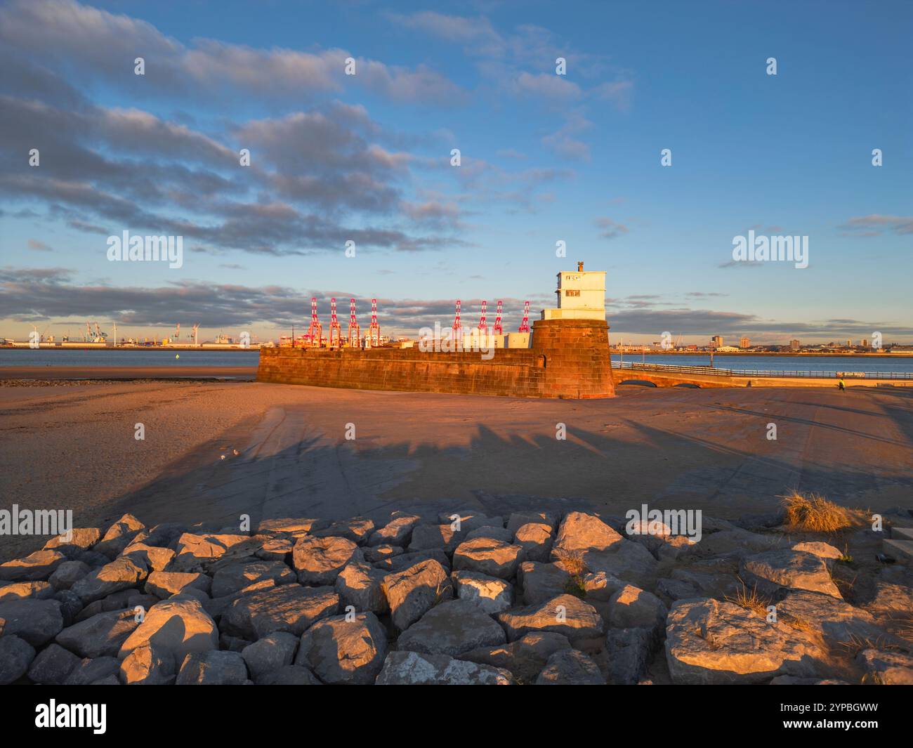 New Brighton Fort Perch Rock at Sunset, Wirral, Merseyside, England Stockfoto