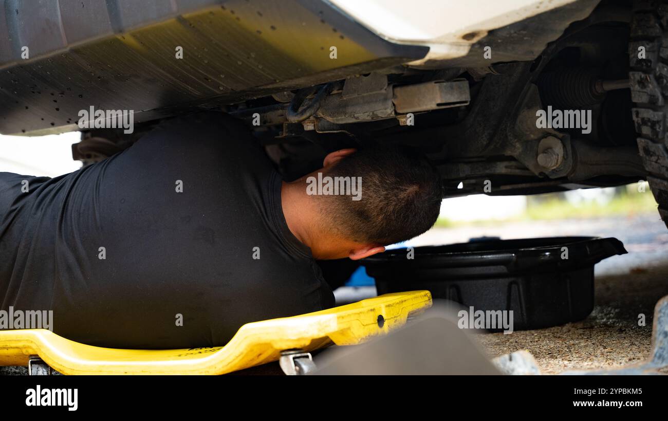 Moderne Aguadilla-Ruinen am Meer in Puerto Rico mit Blick auf den Strand, die Meereslandschaft und einen Hund am Ufer Stockfoto