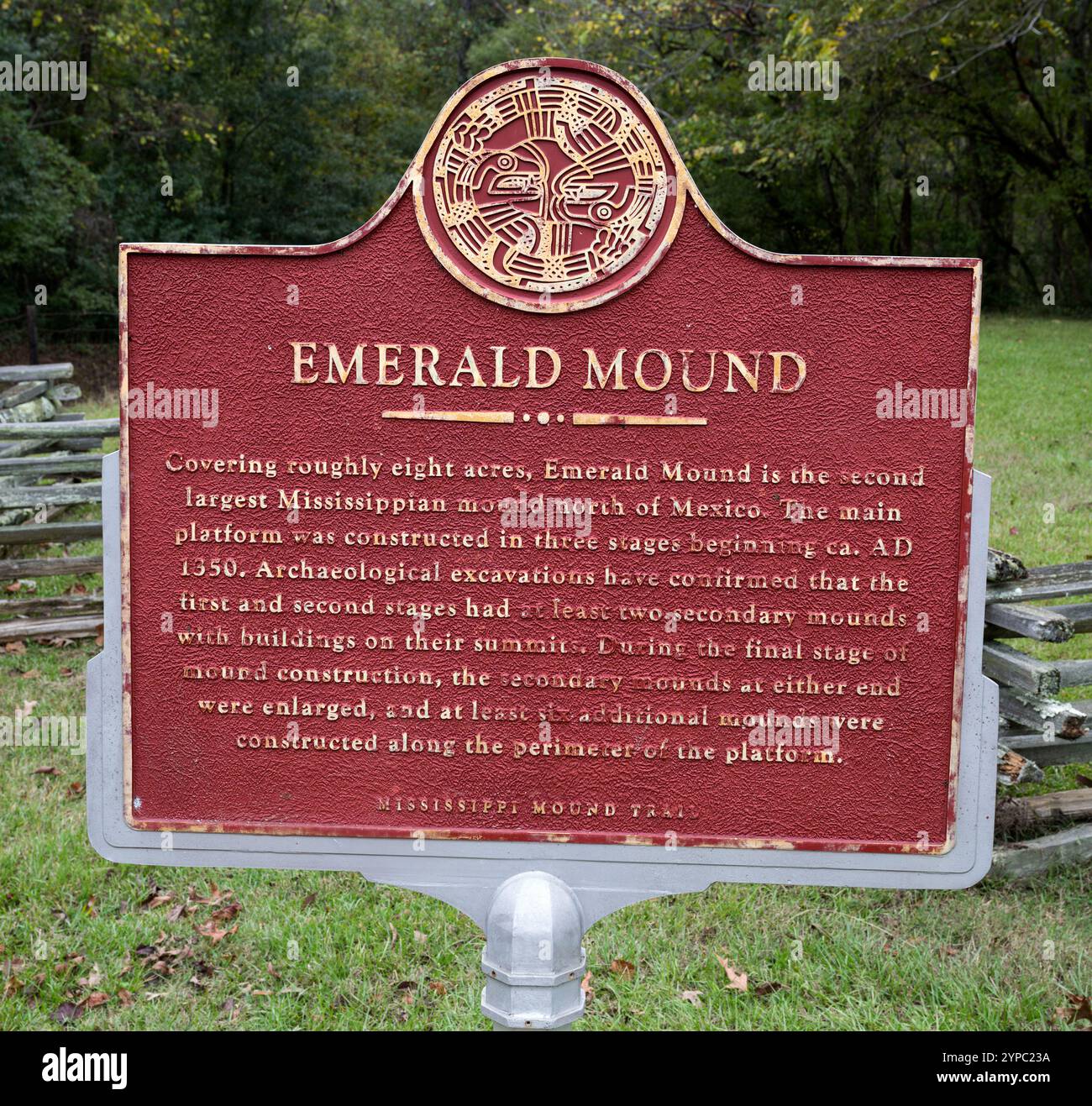 Emerald Mound, eine historische Stätte der Plaquemine-Kultur in der Nähe von Natchez, Mississippi, USA Stockfoto