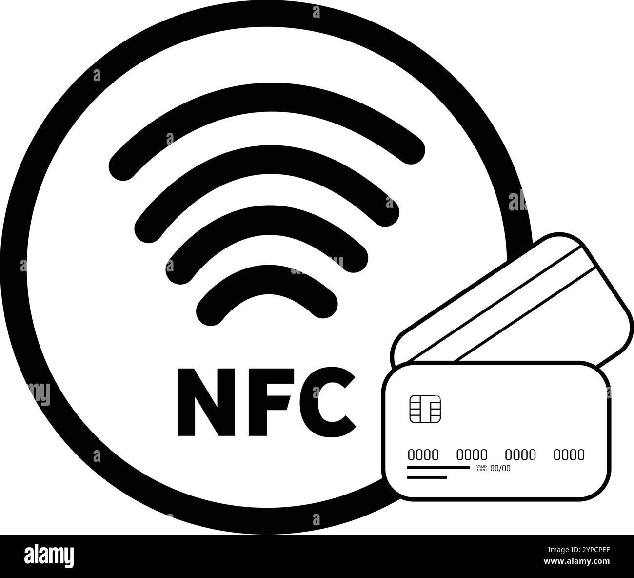 Tippen Sie auf das Bezahlzeichen, Symbol für NFC-Zahlung, kontaktloses Bezahlen, Symbol für drahtloses Bezahlen, NFC-Technologie, Symbol für Kartenzahlung, Smartphone-Zahlung Stock Vektor