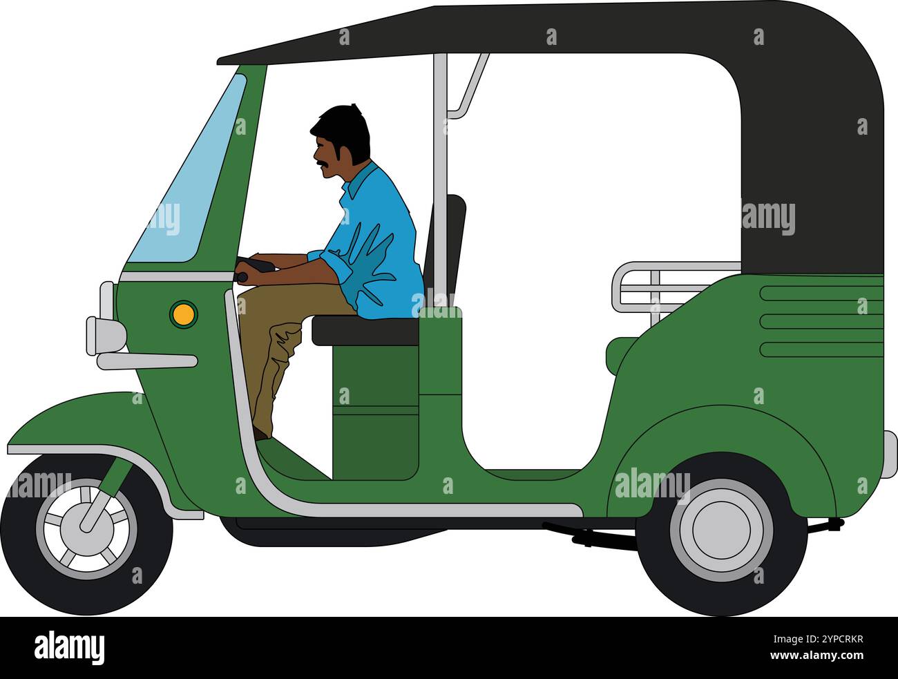 Grüne Auto-Rikscha indianer und pakistan. Auto Rikshaw Vektor-Illustration, CNG Auto Rikshaw, indisches Dreirad-Taxi, Auto Rikscha Seitenansicht. Stock Vektor