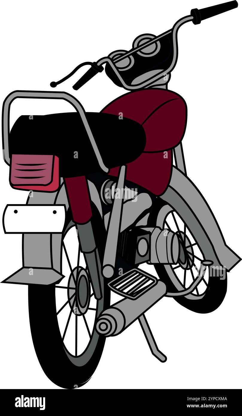 Pakistan Honda CD 70 Fahrrad Motorrad, Vektor-Illustration mit isoliertem Hintergrund. Illustrationsvektorgrafik des Vintage-motorrads. Rotes Motorrad. Stock Vektor