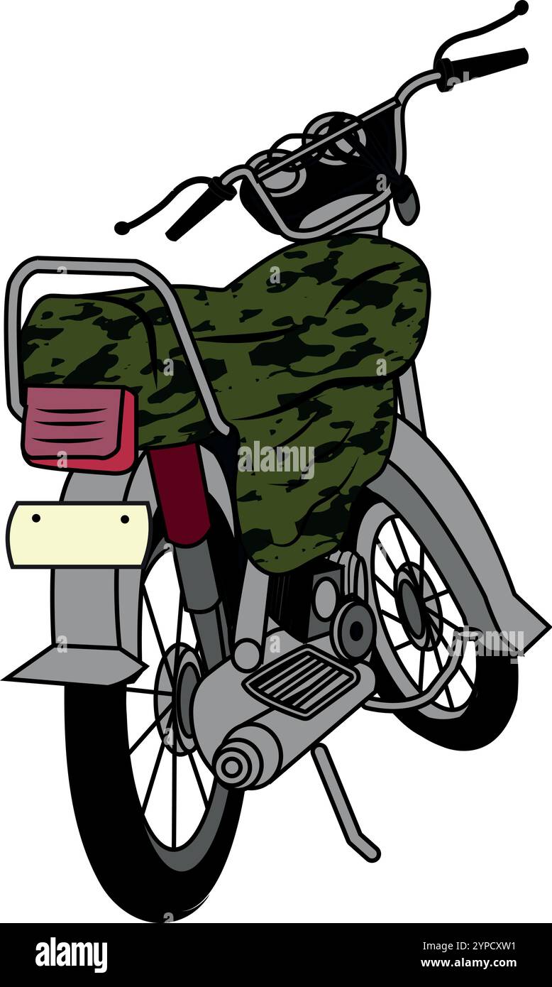 Pakistan Honda CD 70 Fahrrad Motorrad, Vektor-Illustration mit isoliertem Hintergrund. Illustrationsvektorgrafik des Vintage-motorrads. Rotes Motorrad. Stock Vektor