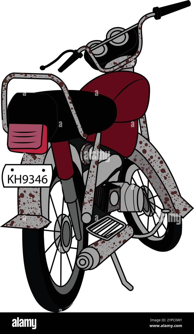 Pakistan Honda CD 70 Fahrrad Motorrad, Vektor-Illustration mit isoliertem Hintergrund. Illustrationsvektorgrafik des Vintage-motorrads. Rotes Motorrad. Stock Vektor