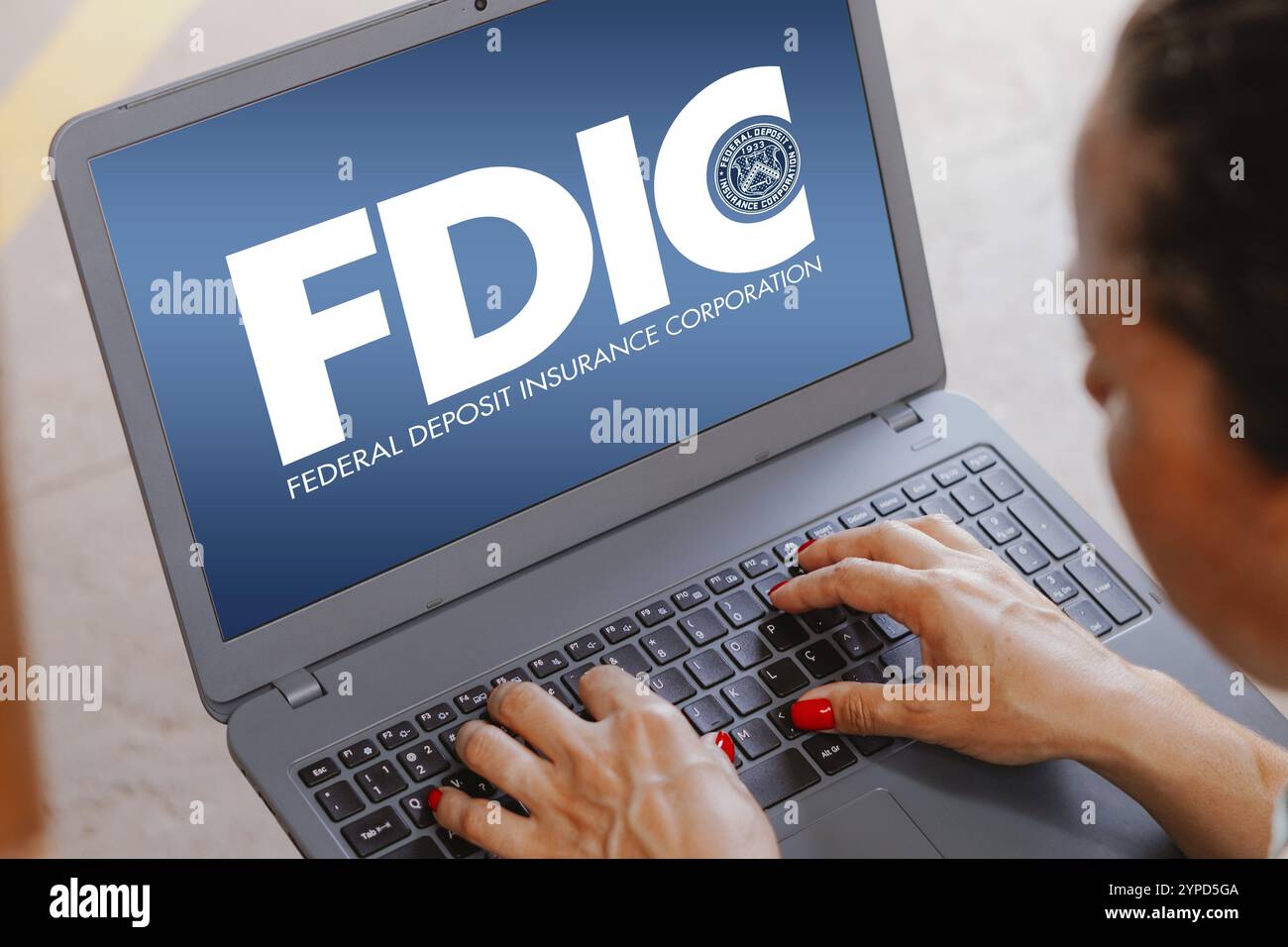 April 2024, Brasilien. In dieser Abbildung ist das Logo der Federal Deposit Insurance Corporation (FDIC) auf einem Laptop-Bildschirm zu sehen Stockfoto