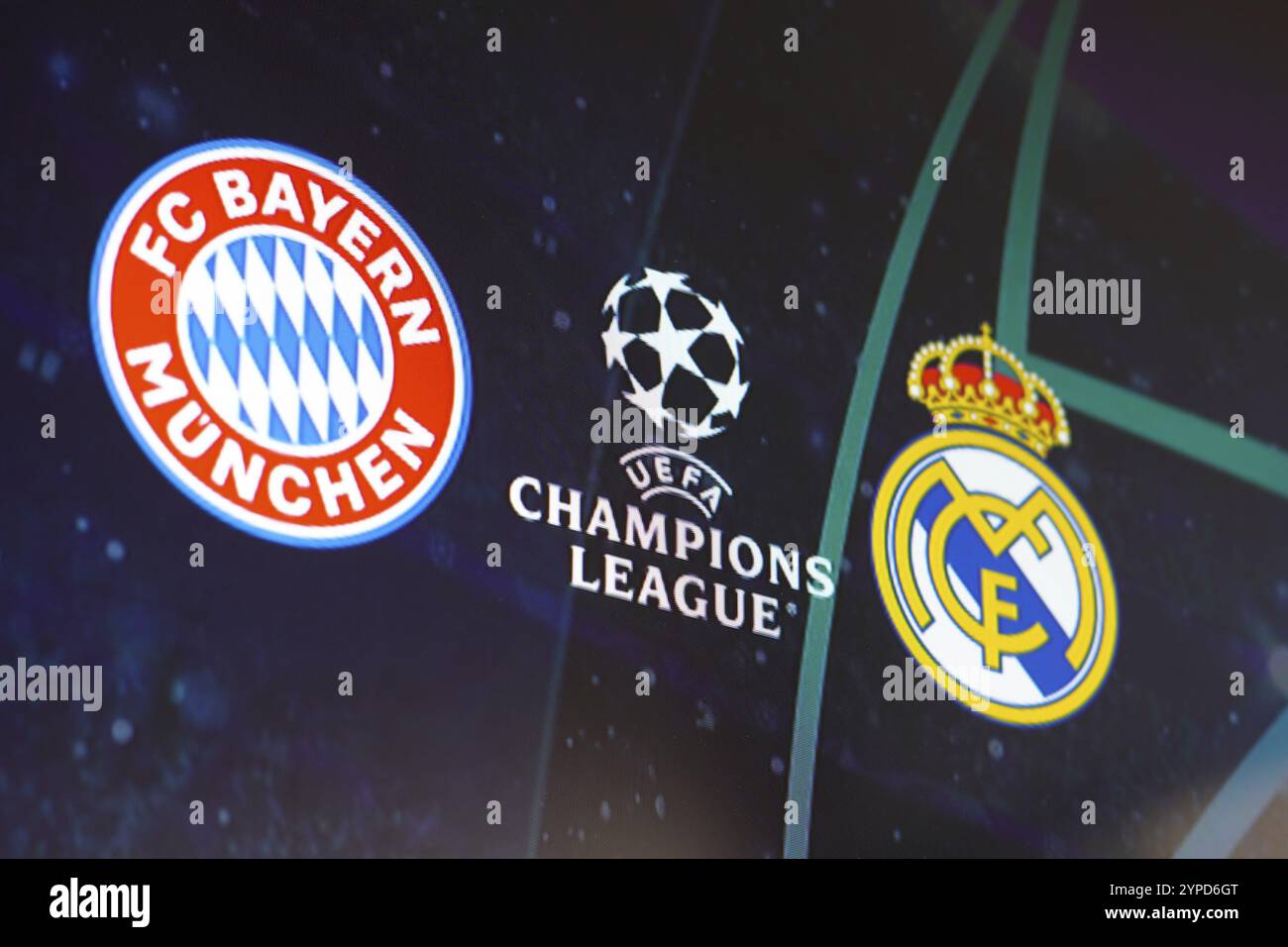 30. April 2024, Brasilien. In dieser Abbildung sind die Schilde der Teams Bayern München und Real Madrid im Halbfinale des UEFA-Champions zu sehen Stockfoto 30. April 2024, Brasilien. In dieser Abbildung sind die Schilde der Teams Bayern München und Real Madrid im Halbfinale des UEFA-Champions zu sehen Stockfoto