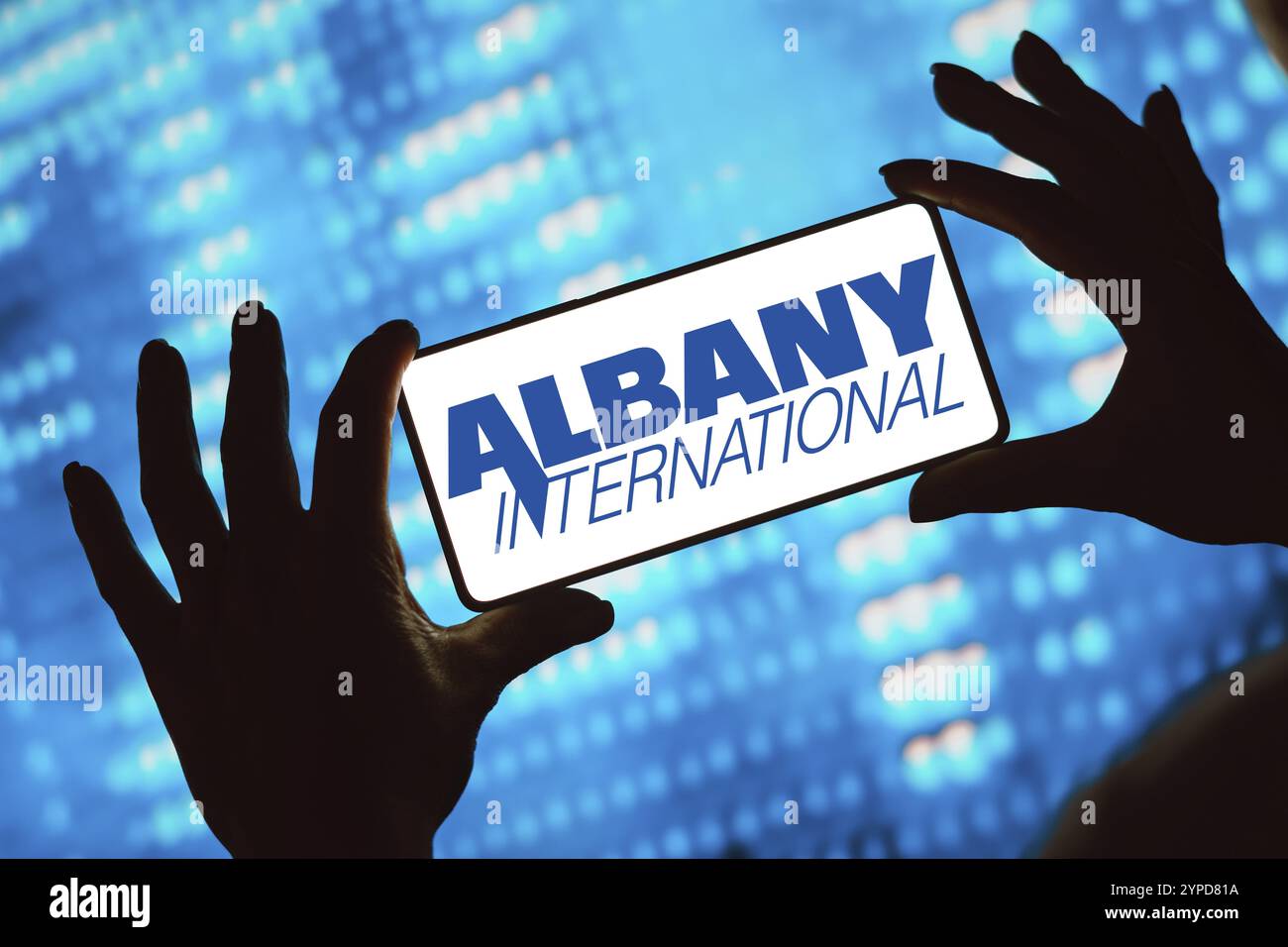 Februar 2024, Brasilien. In dieser Abbildung wird das Logo der Albany International Corp. Auf einem Smartphone-Bildschirm angezeigt Stockfoto