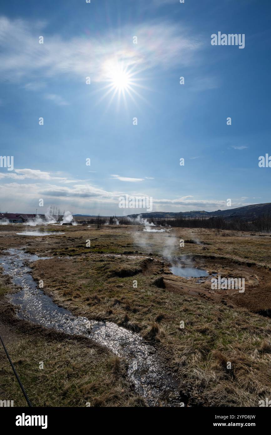 Island, Golden Circle, Geysir Geothermie. Stockfoto