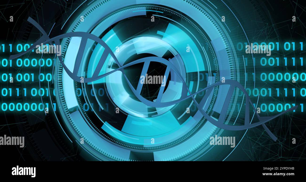 DNA-Strang- und Binärcodierung, Bild der wissenschaftlichen Datenverarbeitung Stockfoto