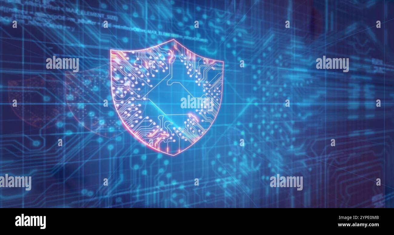 Abbildung der Datenverarbeitung über Schildsymbolen Stockfoto