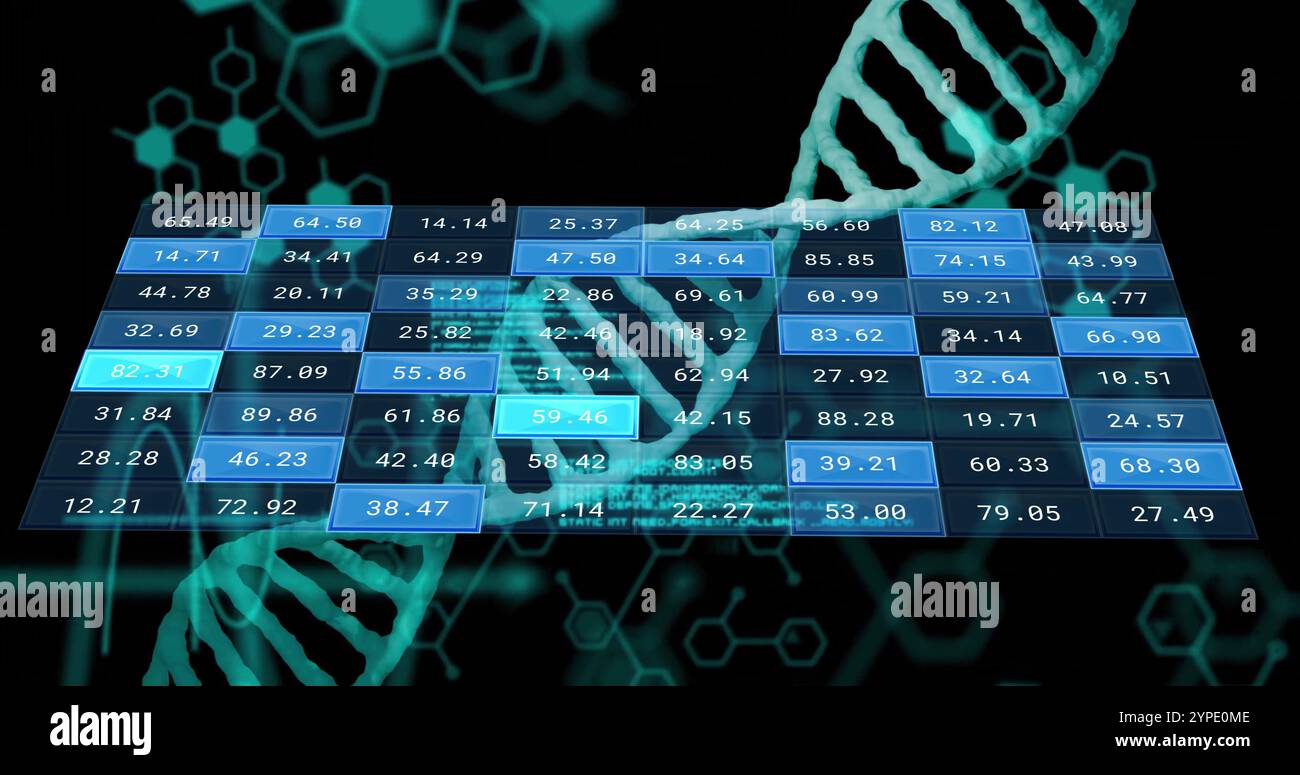 Bild der digitalen Datenverarbeitung über dna-Ständer und -Raster Stockfoto