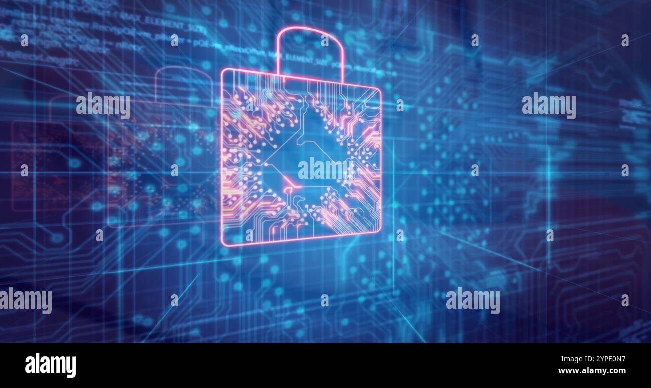 Abbildung: Datenverarbeitung über Vorhängeschloss-Symbolen Stockfoto