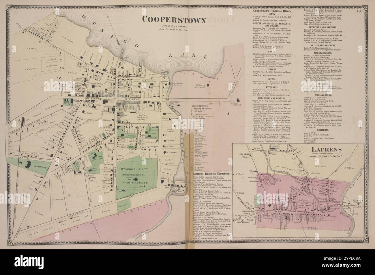Cooperstown [Village]; Laurens Business Directory. ; Cooperstown Business Directory. ; Laurens [Village] 1868 Stockfoto