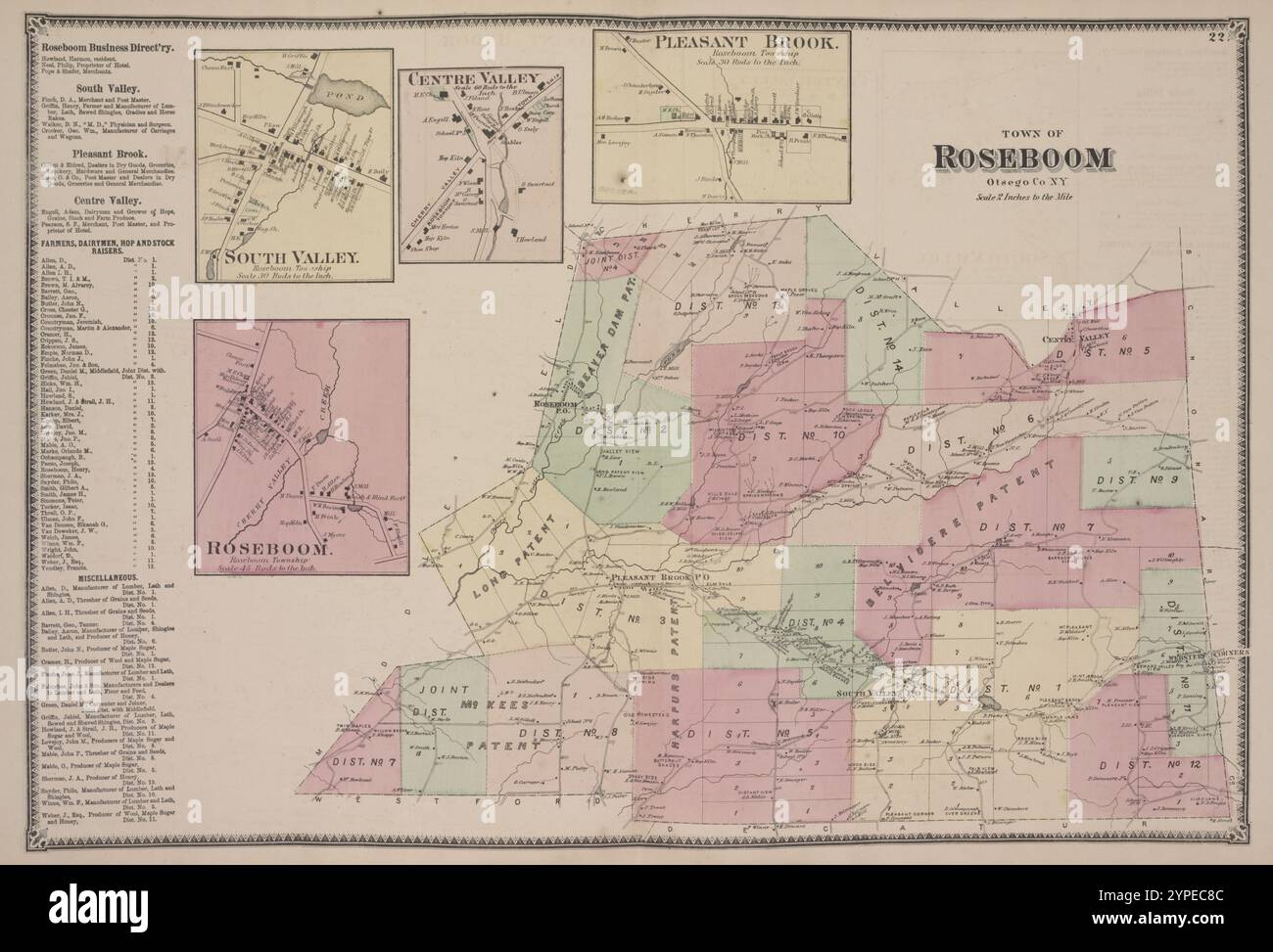 Unternehmensverzeichnis Von Roseboom. ; South Valley. [Dorf]; Roseboom. [Village]; Centre Valley. [Dorf]; Angenehmer Brook. [Village]; Town of Roseboom, Otsego Co. N.Y. [Township] 1868 Stockfoto