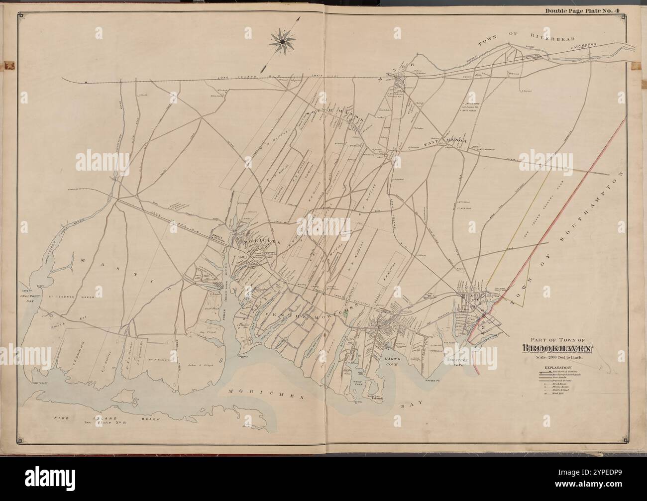 Suffolk County, V. 1, Doppelplatte Nr. 4 [Karte begrenzt durch einen Teil der Stadt Brookhaven] 1902 - 1909 Stockfoto
