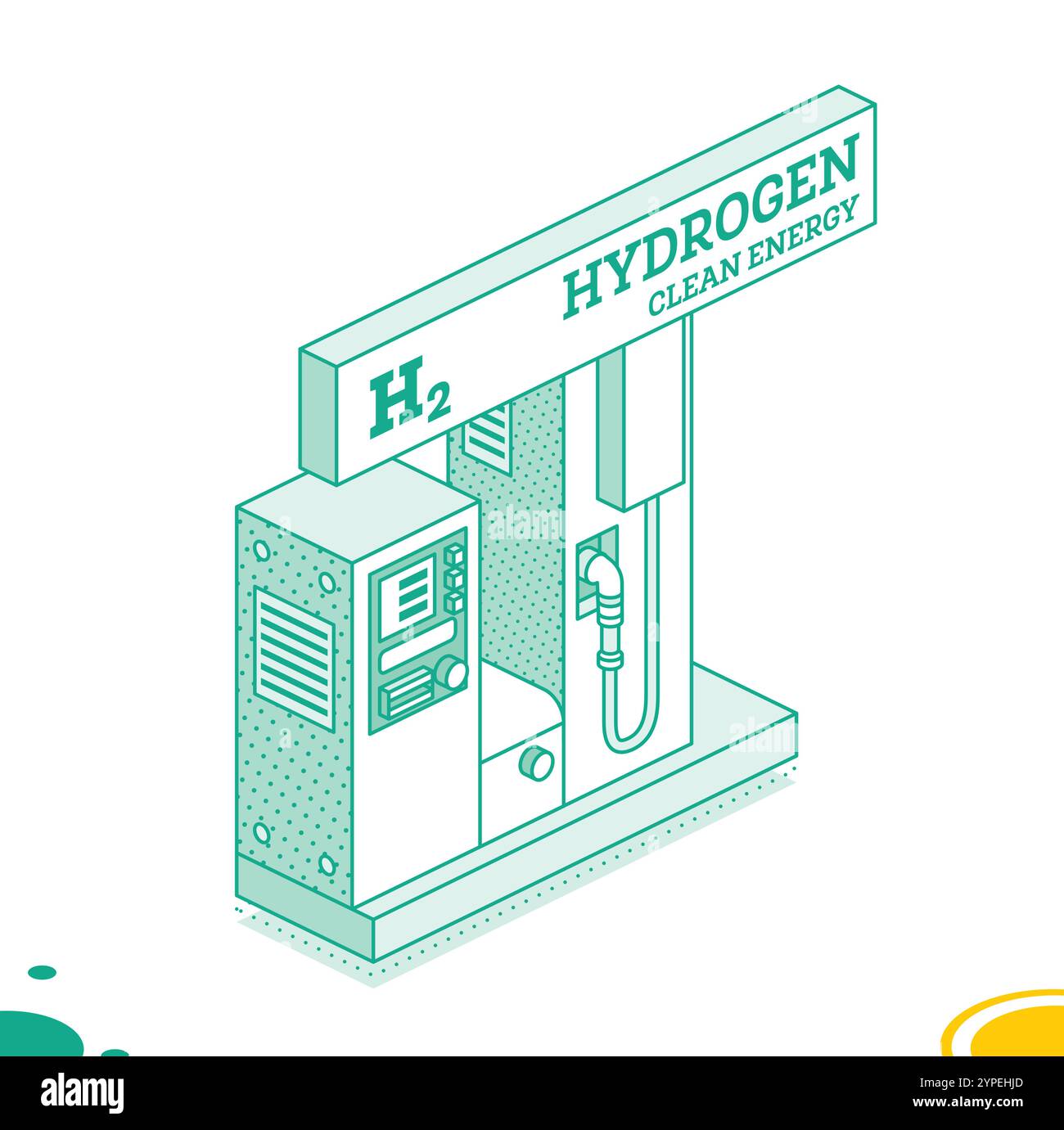 Wasserstofftankstelle h2. Konzept der isometrischen Umrisse. Vektorabbildung. Objekt auf weißem Hintergrund isoliert. Saubere ökologische Energie. Stock Vektor
