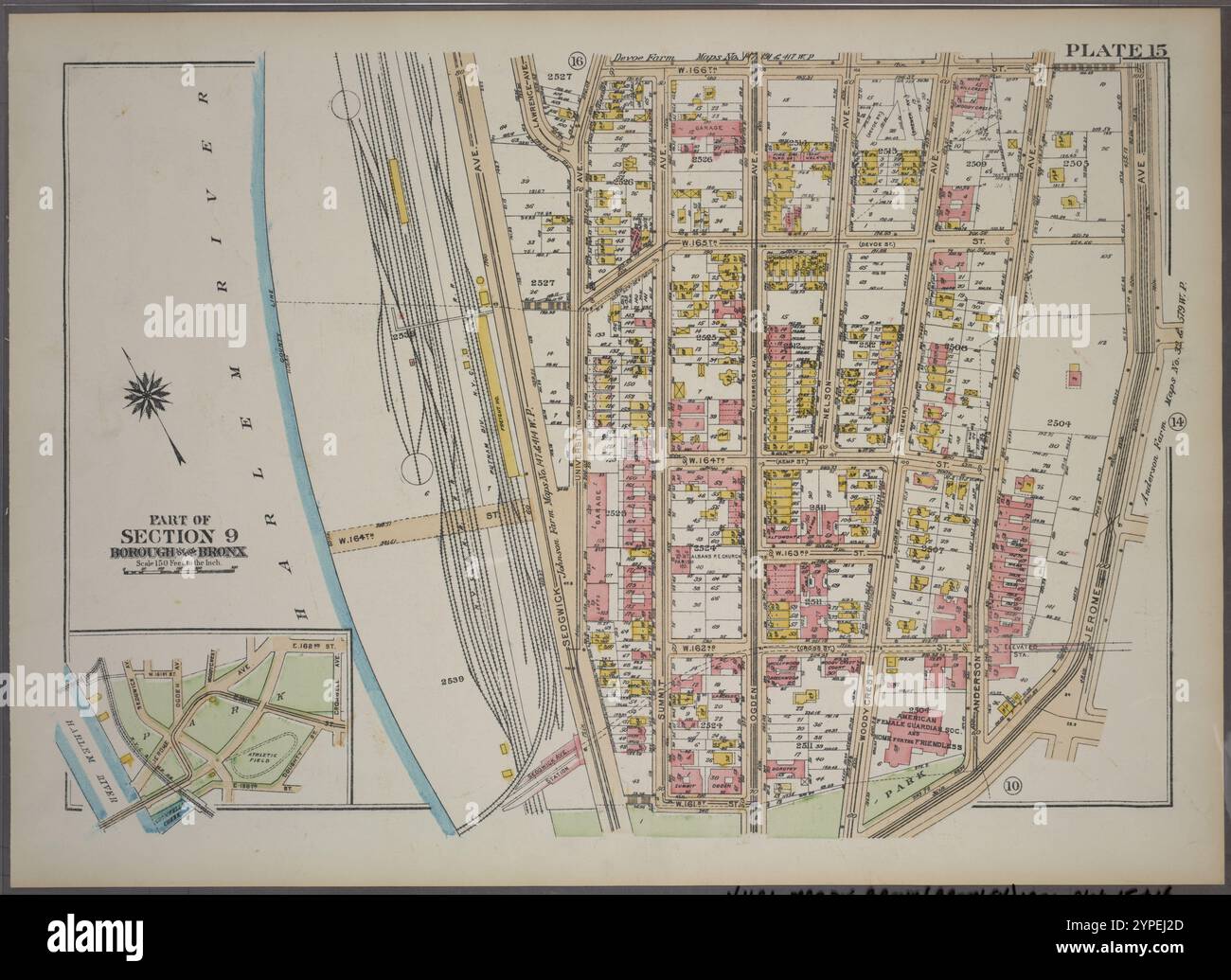 Platte 15, Teil von Sektion 9, Borough of the Bronx. [Begrenzt durch W. 166th Street, Jerome Avenue und Sedgwick Avenue] 1921 durch G.W. Bromley & Co. Stockfoto