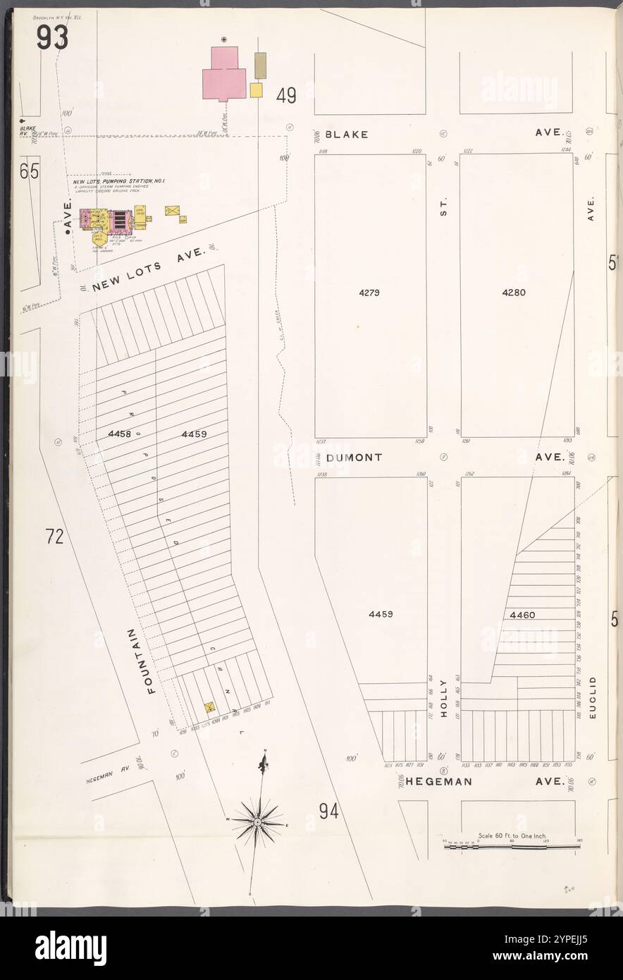 Brooklyn V. 8, Platte Nr. 93 [Karte begrenzt durch Blake Ave., Euclid Ave., Hegeman Ave., Fountain Ave.] 1884 - 1936 Stockfoto