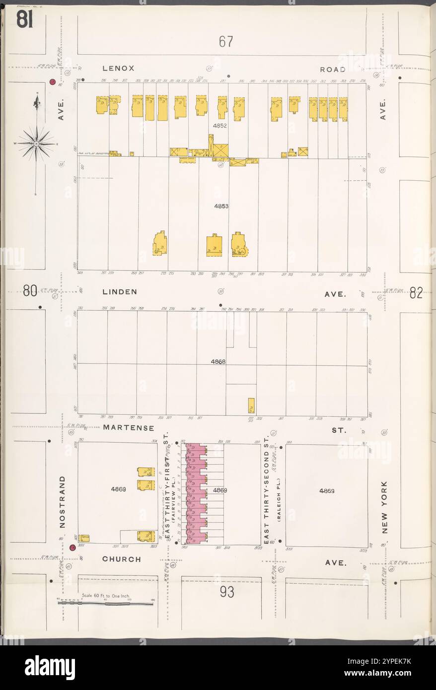 Brooklyn V. 10, Plate No. 81 [Karte begrenzt durch Lenox Rd., New York Ave., Church Ave., Nostrand Ave.] 1884 - 1936 Stockfoto