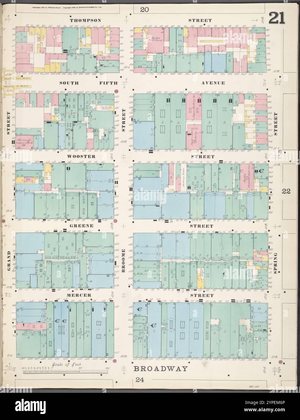 Manhattan, V. 1, Plate No. 21 [Karte begrenzt durch Thompson St., Spring St., Broadway, Grand St.] 1894 Stockfoto