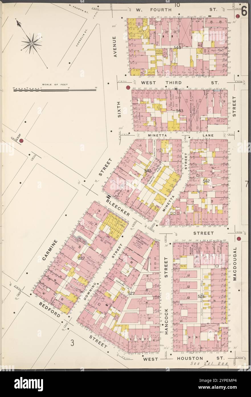 Manhattan, V. 3, Plate No. 6 [Karte begrenzt durch W. 4th St., MacDougal St., W. Houston St., Bedford St., Carmine St., 6th Ave.] 1884 - 1936 Stockfoto