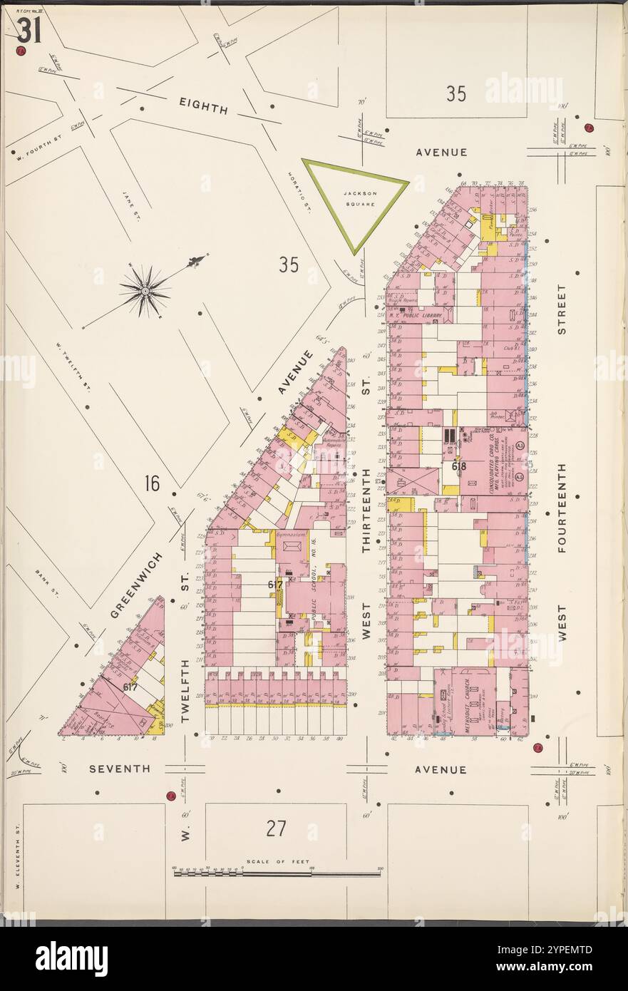 Manhattan, V. 3, Plate No. 31 [Karte begrenzt durch 8th Ave., W. 14th St., 7th Ave., Greenwich Ave.] 1884 - 1936 Stockfoto