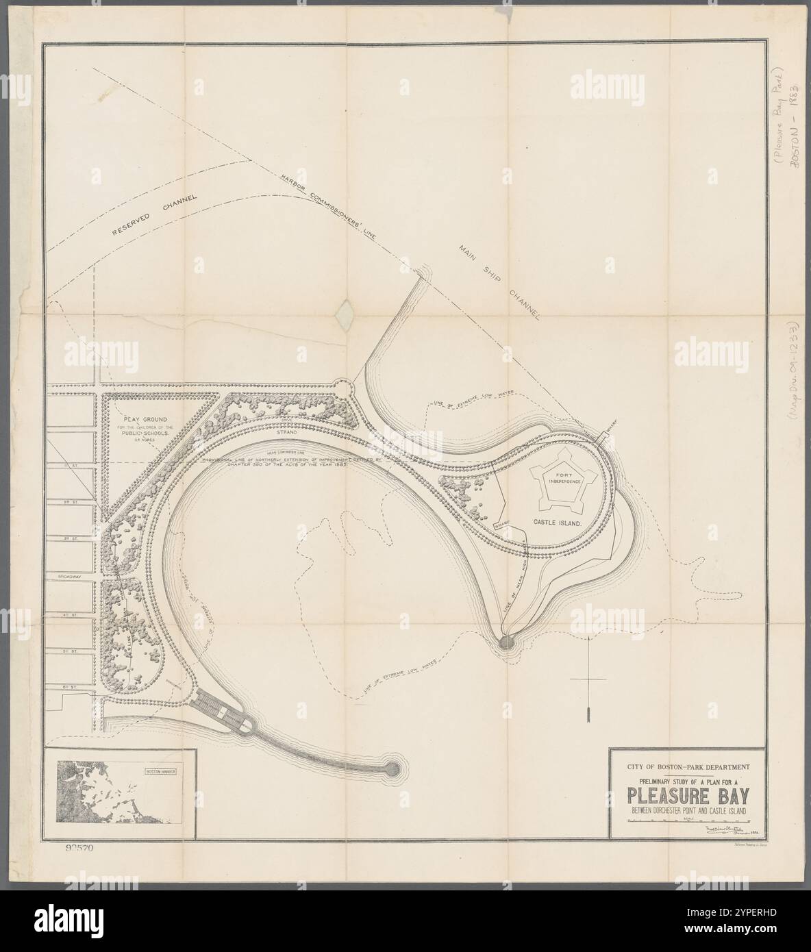 Vorläufige Studie über einen Plan für eine Vergnügungsbucht zwischen Dorchester Point und Castle Island 1883 durch Olmsted, Frederick Law, 1822-1903 Stockfoto