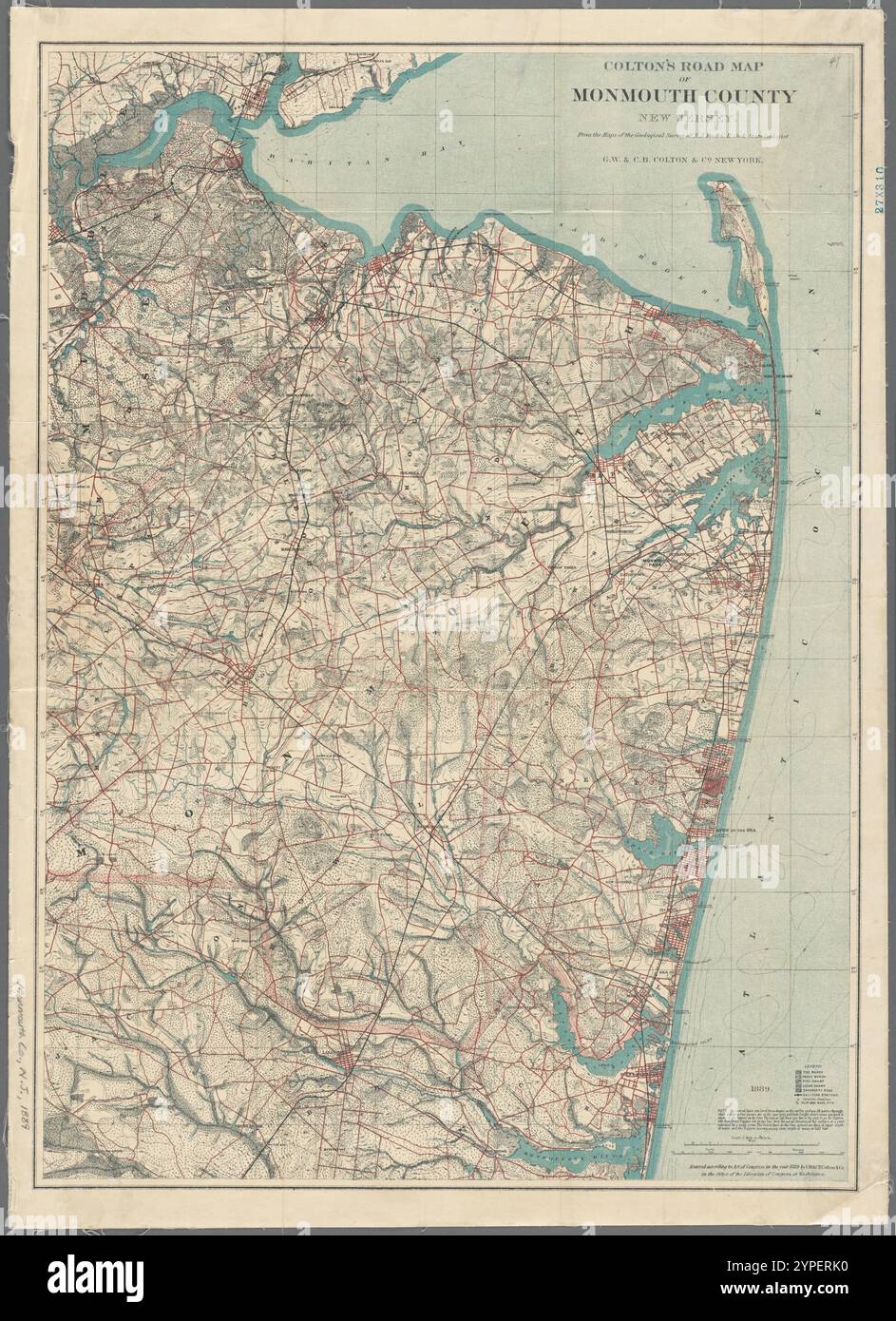 Coltons Straßenkarte von Monmouth County New Jersey: Von den Karten des Geological Survey of N.J., Prof. Geo H. Cook, State Geologist 1889 von Cook, George Hammell, 1818-1889 Stockfoto