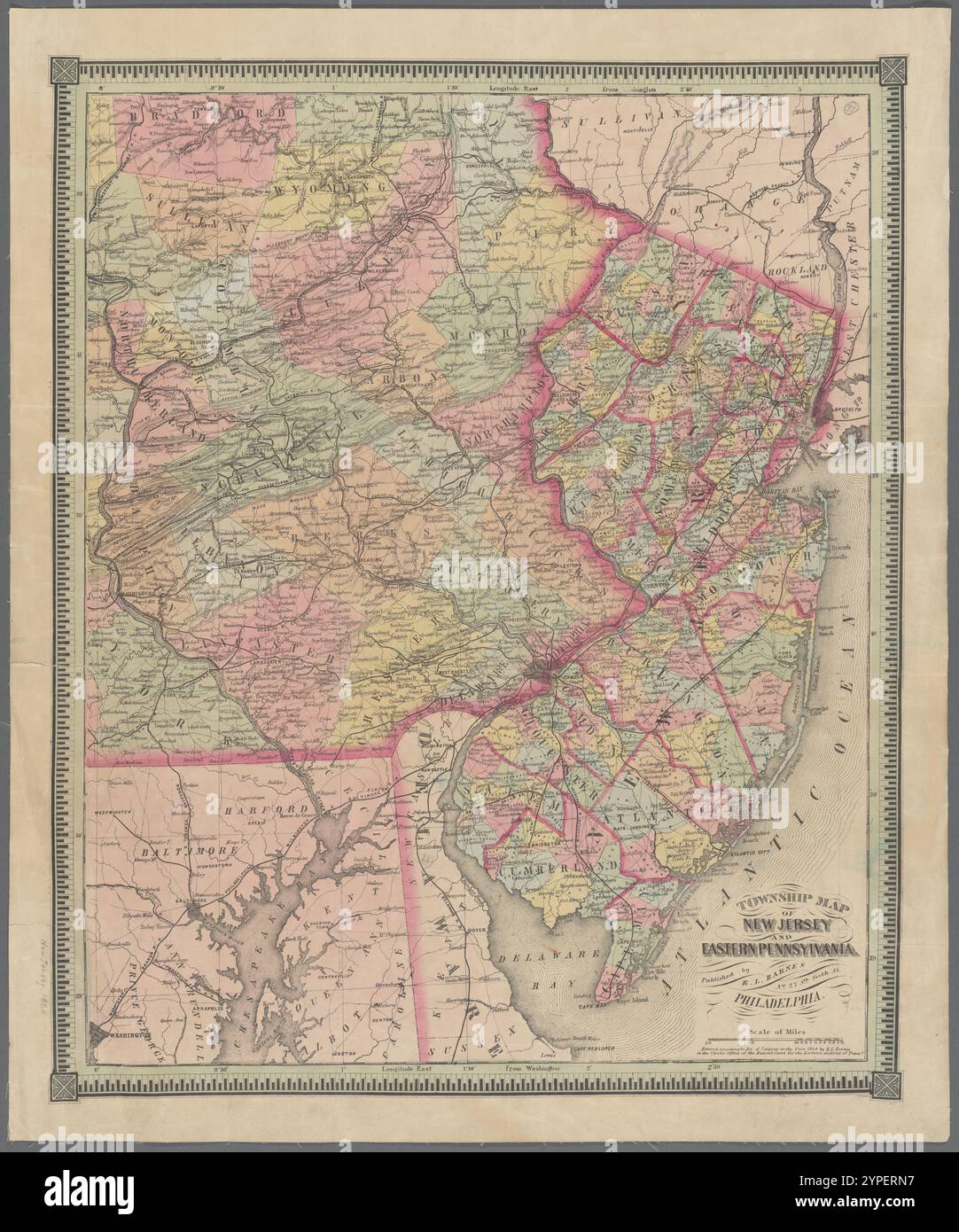 Stadtplan von New Jersey und Eastern Pennsylvania 1864 Stockfoto