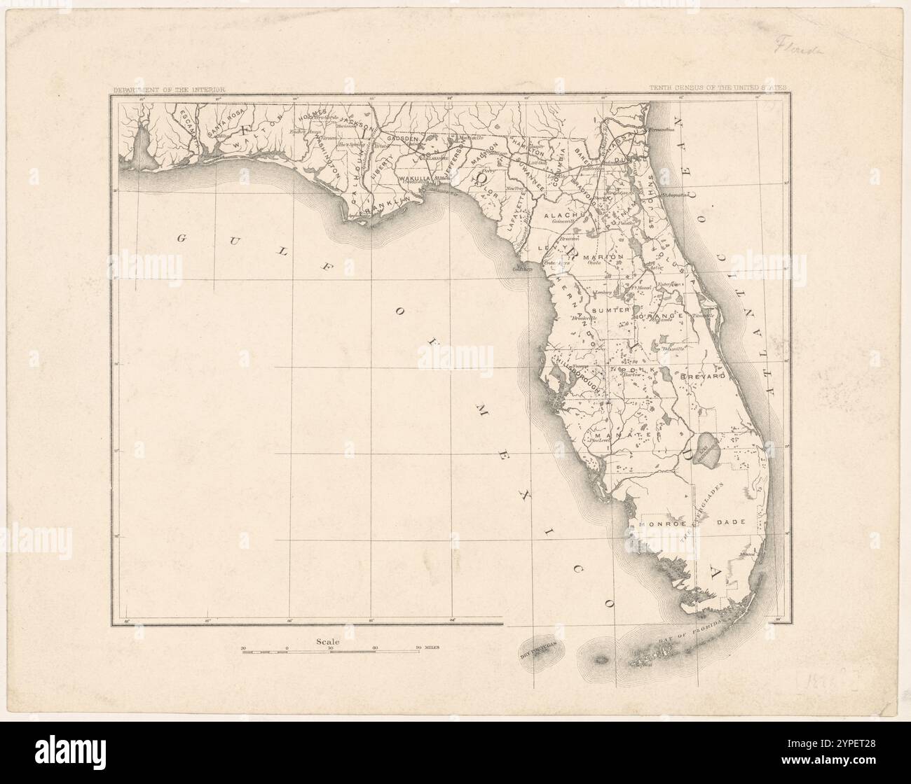 [Cities and County Map of the states of Florida, Prepared for the 10th Census, 1880]: 10th Census of the United States 1884 Stockfoto