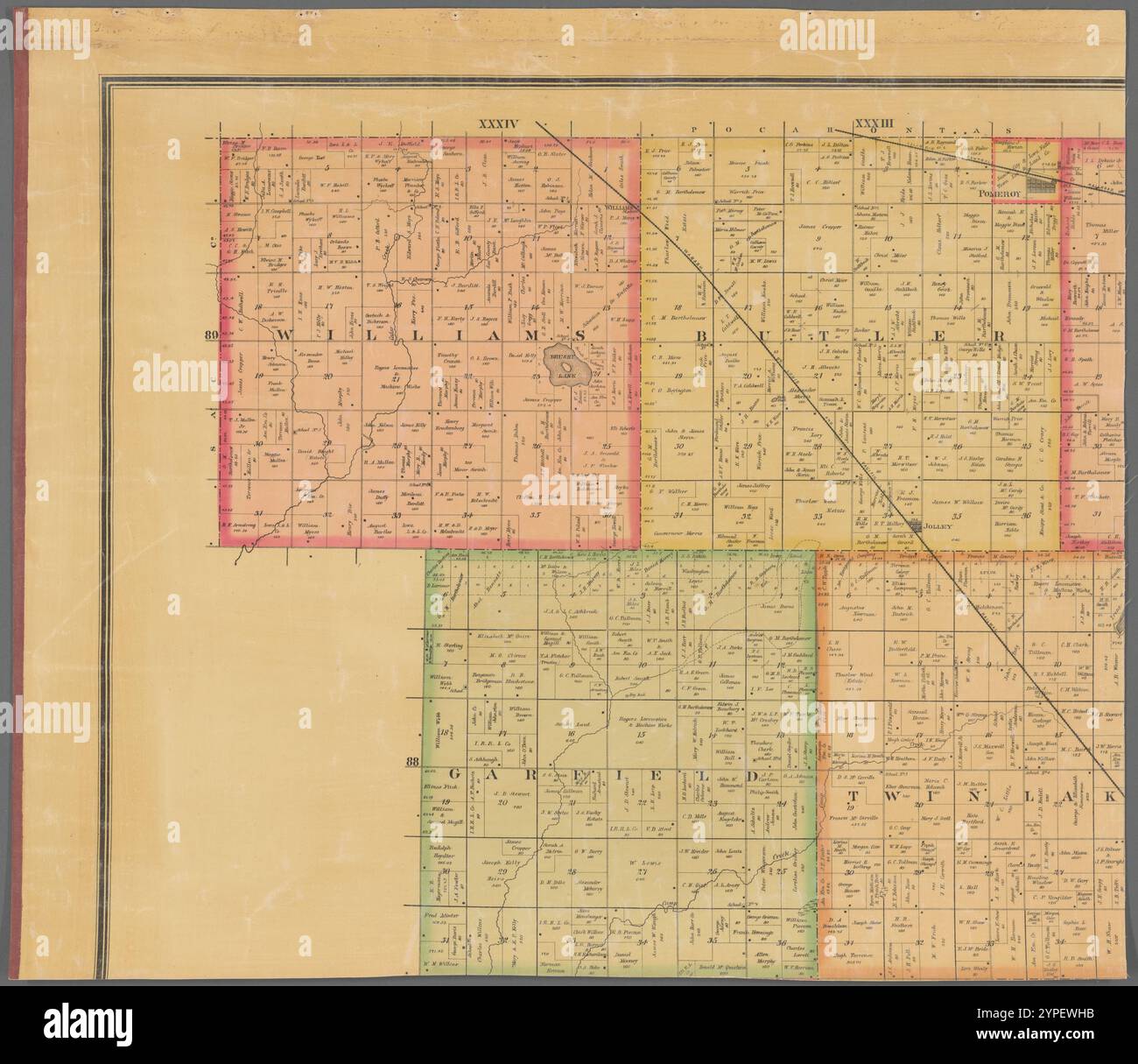 Landkarte von Calhoun County, Iowa: Erstellt aus aktuellen Umfragen und Countys Aufzeichnungen 1884 von Worley & Bracher Stockfoto